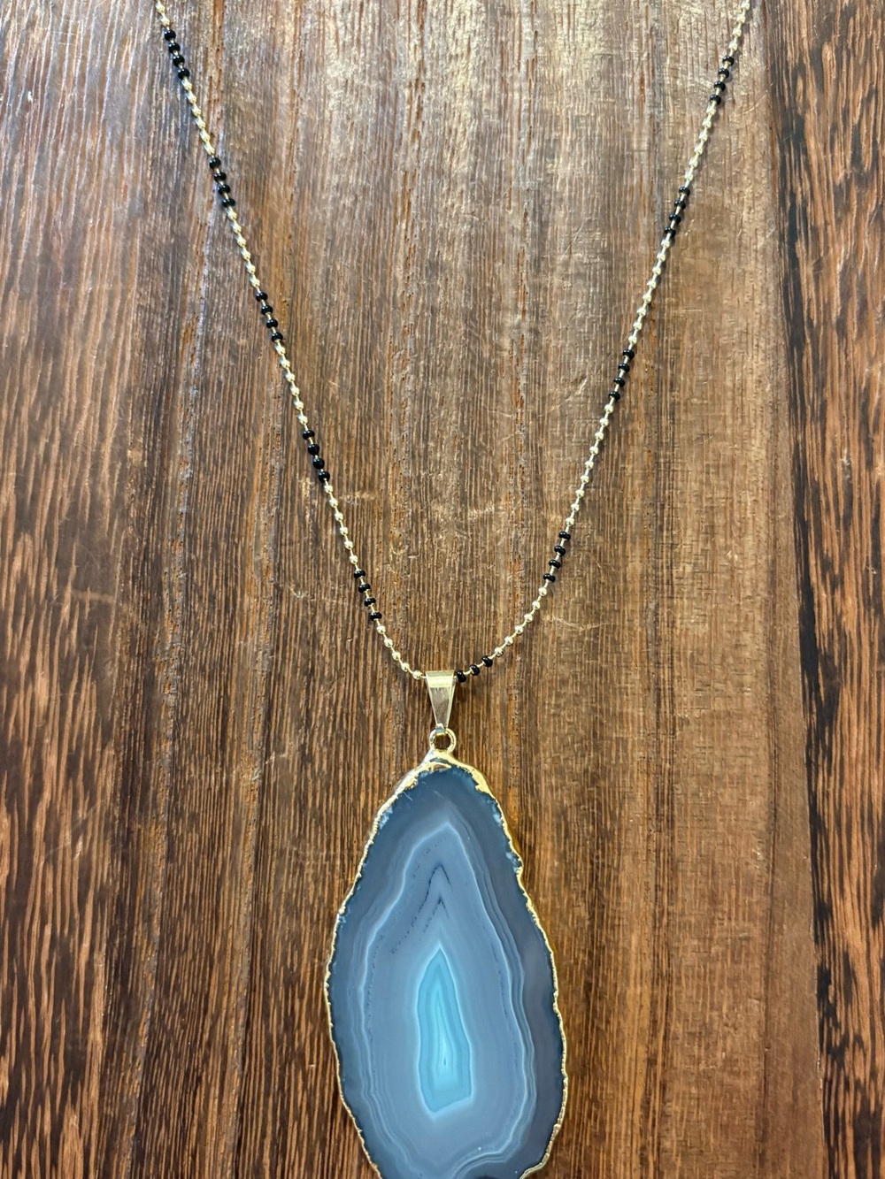 Gold-Blue Agate Pendant Necklace - Women's Jewelry